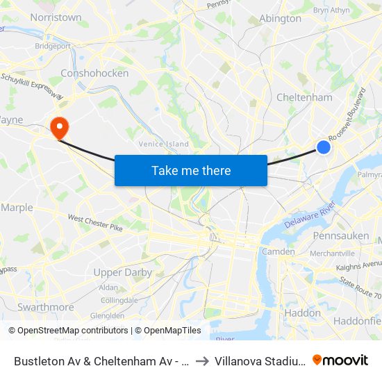 Bustleton Av & Cheltenham Av - Fs to Villanova Stadium map