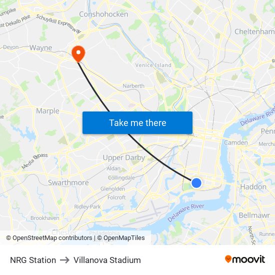 NRG Station to Villanova Stadium map