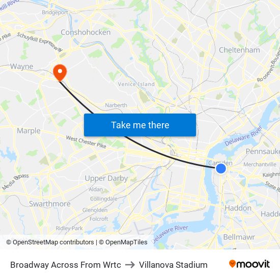 Broadway Across From Wrtc to Villanova Stadium map
