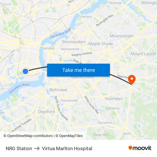 NRG Station to Virtua Marlton Hospital map