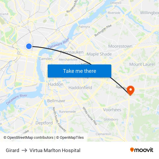 Girard to Virtua Marlton Hospital map