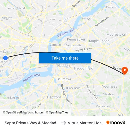 Septa Private Way & Macdade Blvd to Virtua Marlton Hospital map