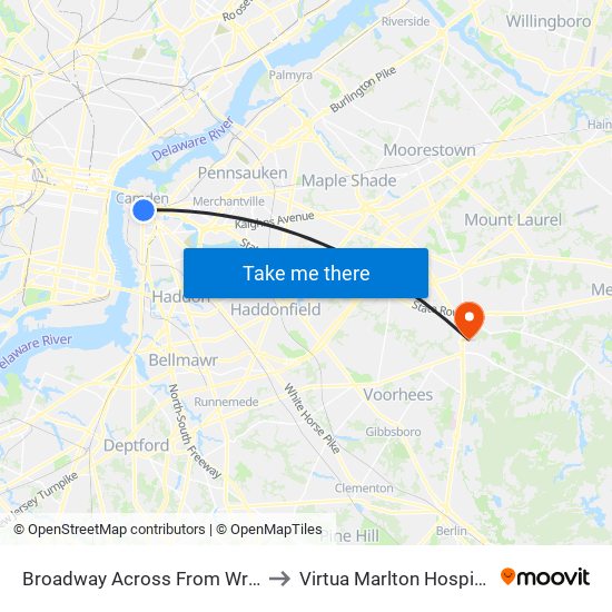 Broadway Across From Wrtc to Virtua Marlton Hospital map