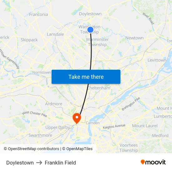 Doylestown to Franklin Field map