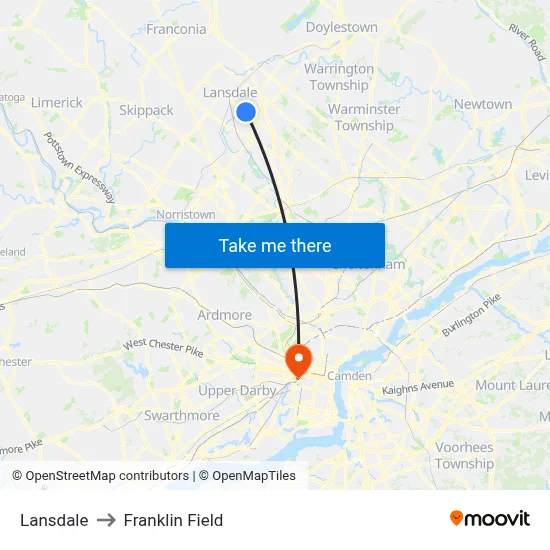 Lansdale to Franklin Field map
