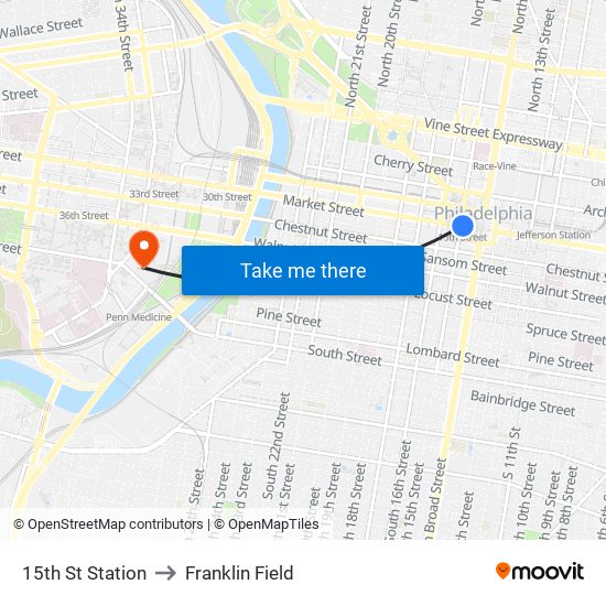 15th St Station to Franklin Field map