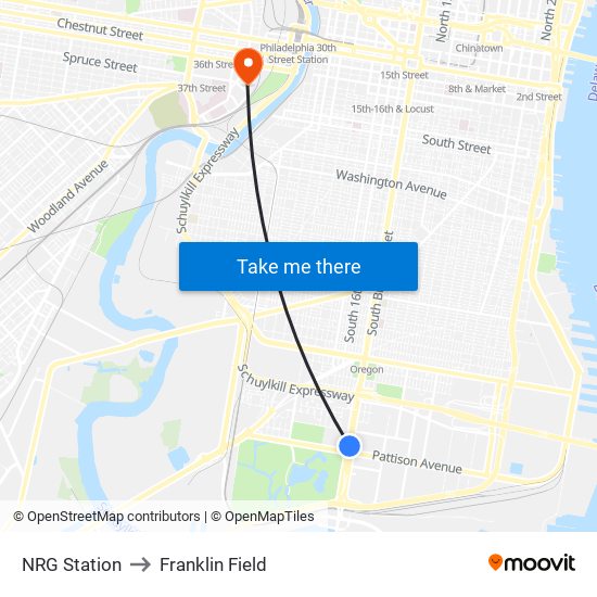NRG Station to Franklin Field map