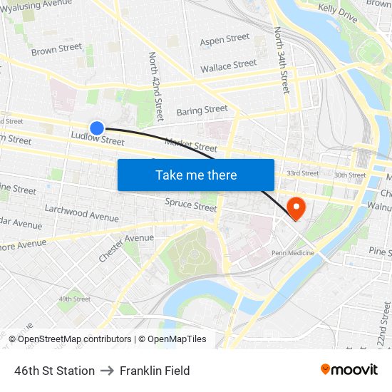 46th St Station to Franklin Field map