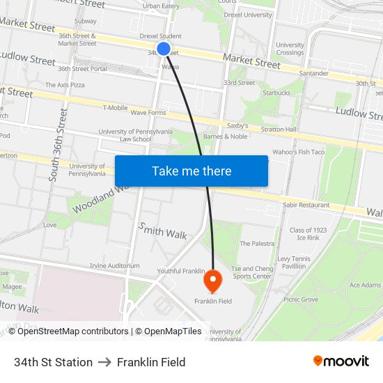 34th St Station to Franklin Field map