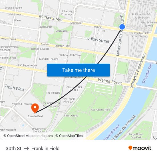 30th St to Franklin Field map