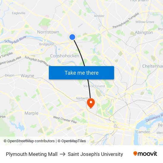 Plymouth Meeting Mall to Saint Joseph's University map