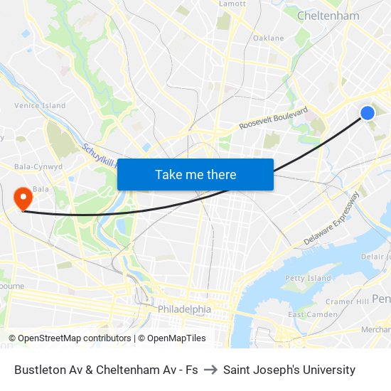 Bustleton Av & Cheltenham Av - Fs to Saint Joseph's University map