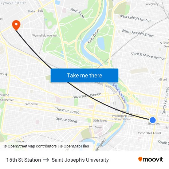 15th St Station to Saint Joseph's University map
