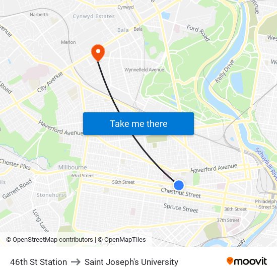 46th St Station to Saint Joseph's University map