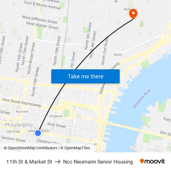 11th St & Market St to Ncc Neumann Senior Housing map