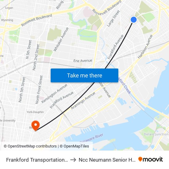 Frankford Transportation Center to Ncc Neumann Senior Housing map