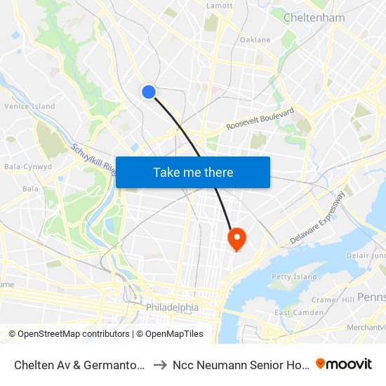 Chelten Av & Germantown Av to Ncc Neumann Senior Housing map