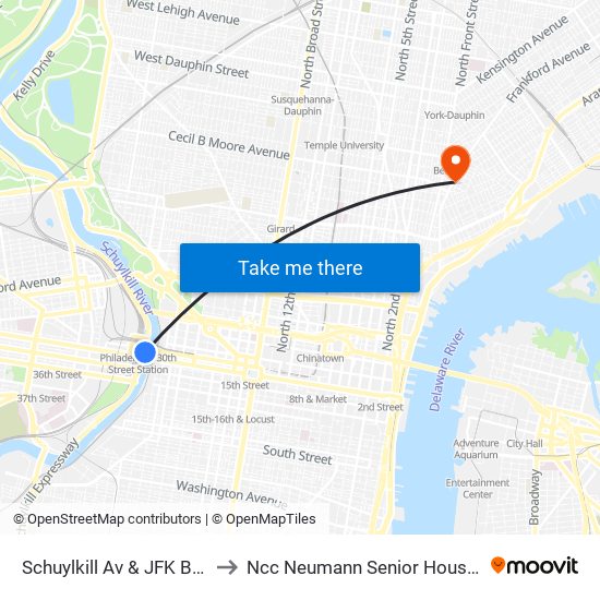 Schuylkill Av & JFK Blvd to Ncc Neumann Senior Housing map