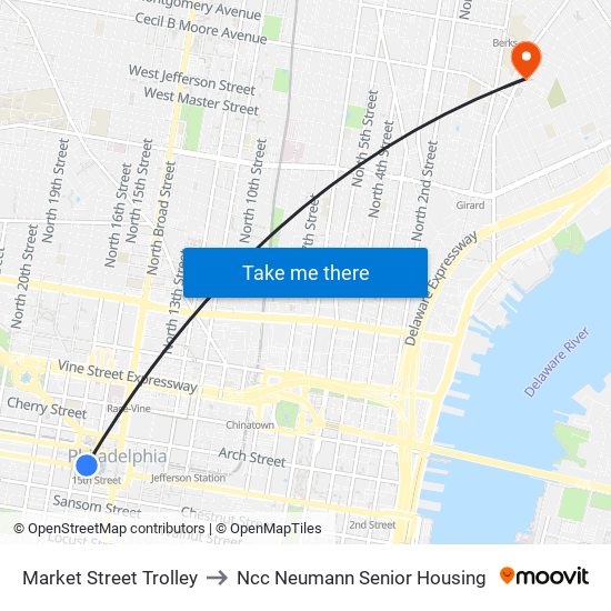 Market Street Trolley to Ncc Neumann Senior Housing map