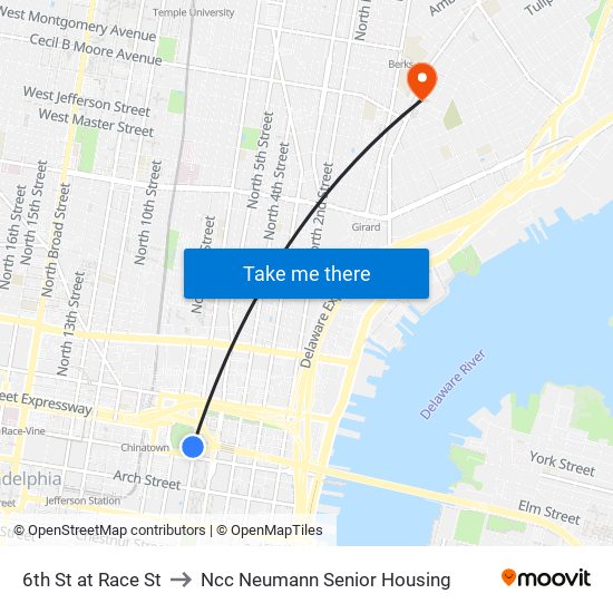 6th St at Race St to Ncc Neumann Senior Housing map