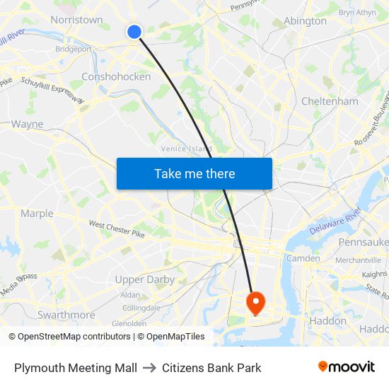 Plymouth Meeting Mall to Citizens Bank Park map