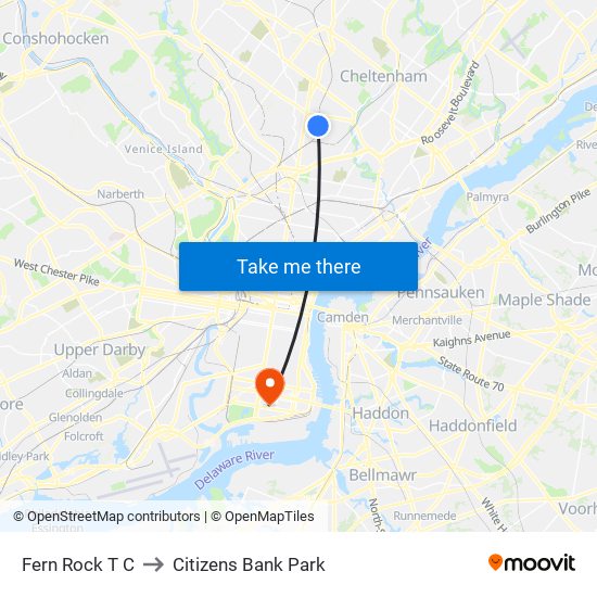 Fern Rock T C to Citizens Bank Park map