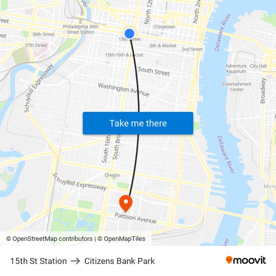 15th St Station to Citizens Bank Park map