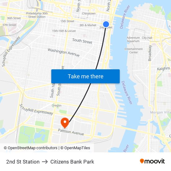 2nd St Station to Citizens Bank Park map