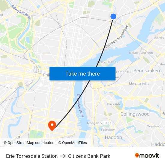 Erie Torresdale Station to Citizens Bank Park map