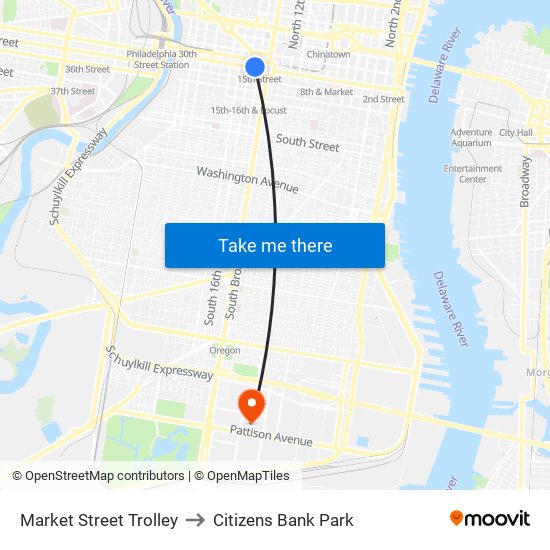 Market Street Trolley to Citizens Bank Park map