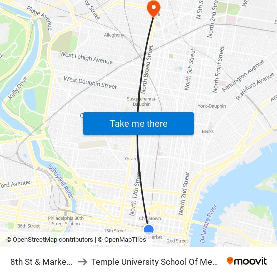 8th St & Market St to Temple University School Of Medicine map