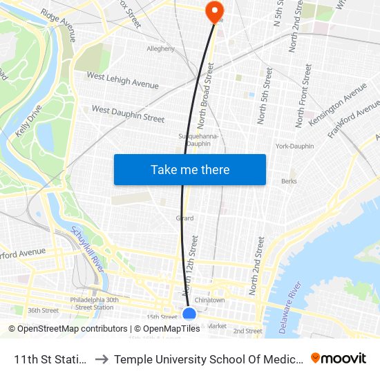 11th St Station to Temple University School Of Medicine map