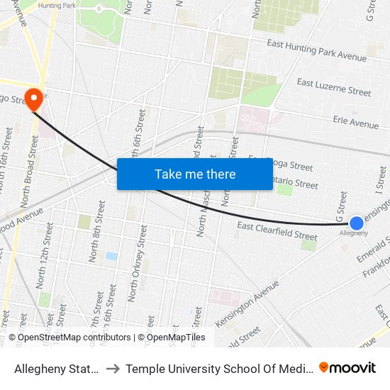 Allegheny Station to Temple University School Of Medicine map