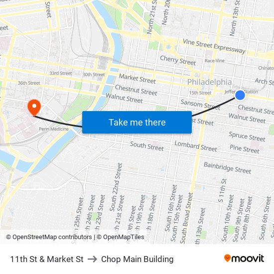 11th St & Market St to Chop Main Building map