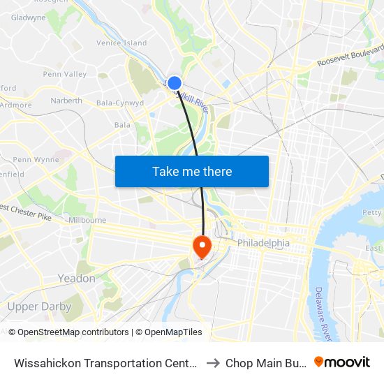 Wissahickon Transit Center to Chop Main Building map