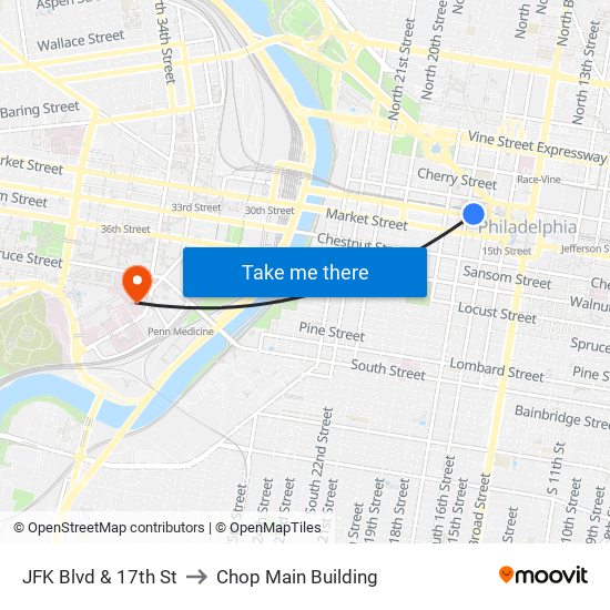 JFK Blvd & 17th St to Chop Main Building map