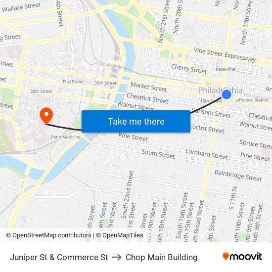 Juniper St & Commerce St to Chop Main Building map