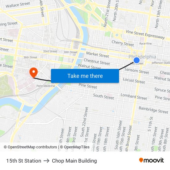 15th St Station to Chop Main Building map