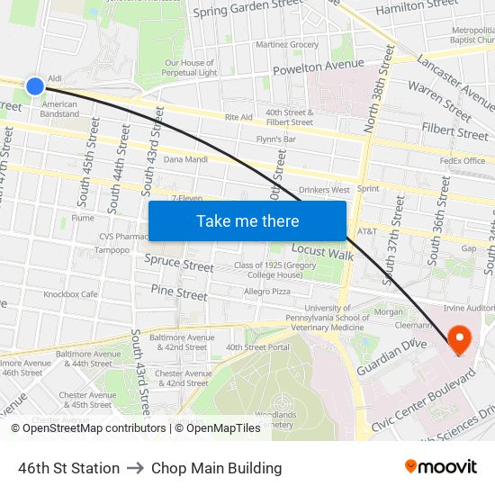 46th St Station to Chop Main Building map