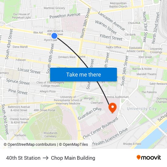 40th St Station to Chop Main Building map