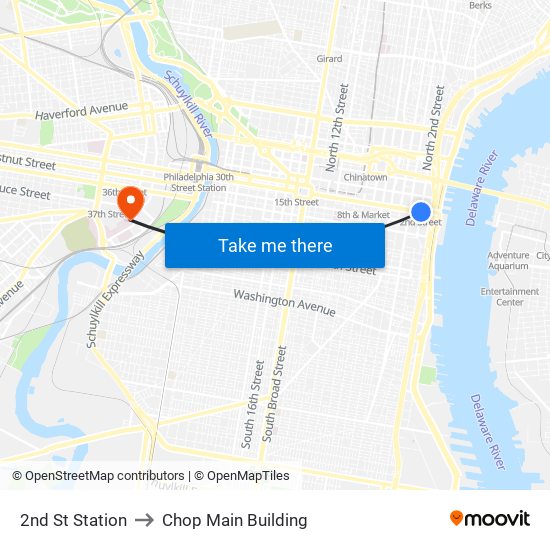 2nd St Station to Chop Main Building map