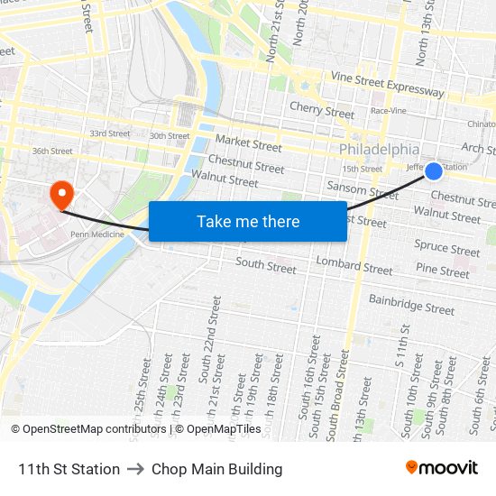 11th St Station to Chop Main Building map