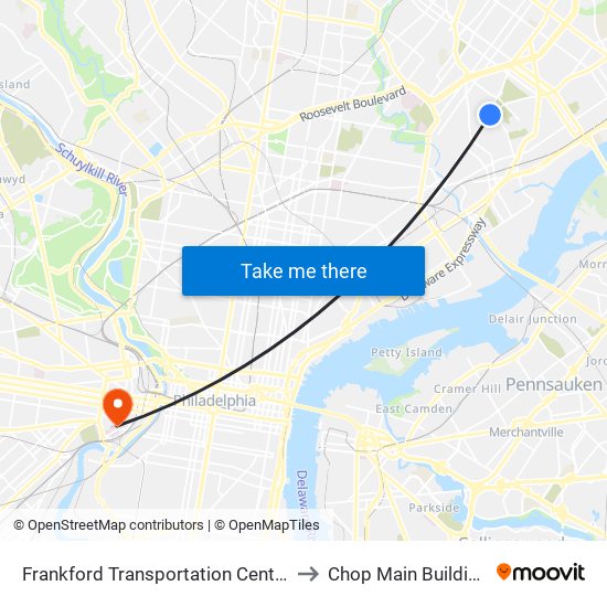 Frankford Transportation Center to Chop Main Building map