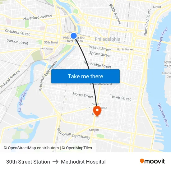 30th Street Station to Methodist Hospital map