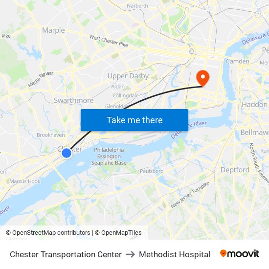 Chester Transportation Center to Methodist Hospital map