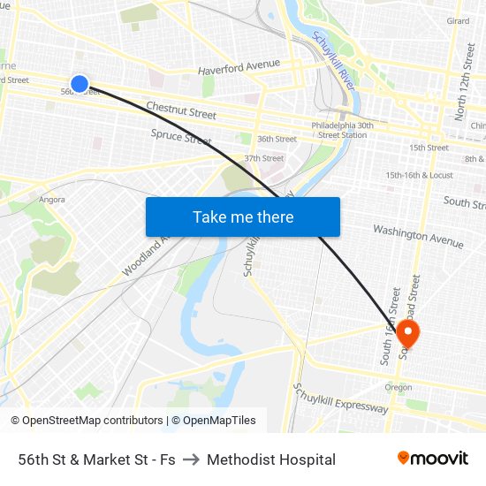 56th St & Market St - Fs to Methodist Hospital map