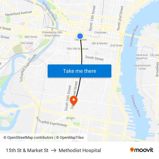 15th St & Market St to Methodist Hospital map