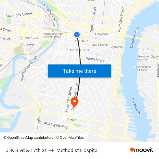 JFK Blvd & 17th St to Methodist Hospital map