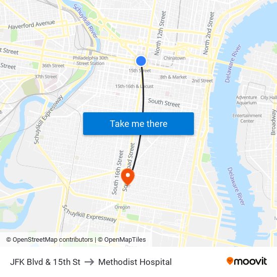 JFK Blvd & 15th St to Methodist Hospital map