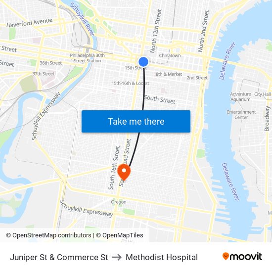 Juniper St & Commerce St to Methodist Hospital map